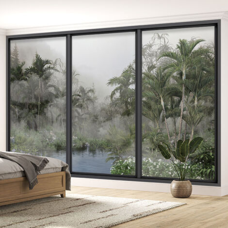 Papier peint panoramique Trompe l'oeil baie vitrée - Jungle - 130 cm x 78 cm