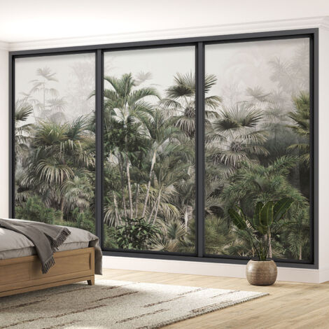 Papier peint panoramique Trompe l'oeil baie vitrée - Jungle - 130 cm x 78 cm