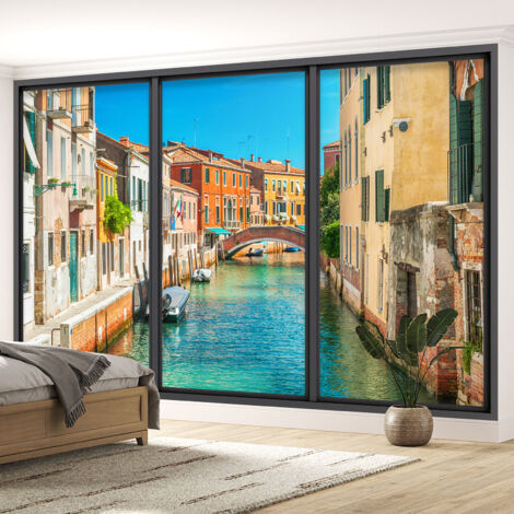 Papier peint panoramique Trompe l'oeil baie vitrée - Venise - 130 cm x 78 cm