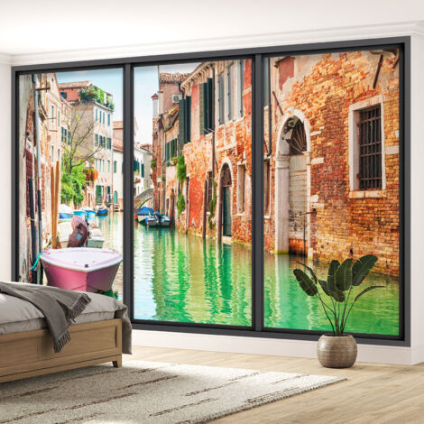 Papier peint panoramique Trompe l'oeil baie vitrée - Venise - 195 cm x 117 cm