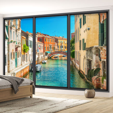 Papier peint panoramique Trompe l'oeil baie vitrée - Venise - 417 cm x 250 cm