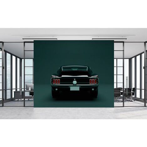 Papier peint panoramique trompe l'oeil pour bureau Tapisserie panoramique sur fond gris vert Papier peint panoramique voiture vintage noire