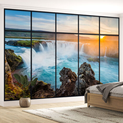 Papier peint panoramique Trompe l'oeil Verrière - Cascades - 195 cm x 123 cm