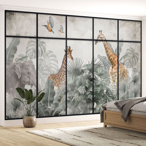 Papier peint panoramique Trompe l'oeil Verrière Enfants - Animaux de la jungle - 130 cm x 82 cm