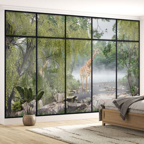 Papier peint panoramique Trompe l'oeil Verrière Enfants - Girafe - 130 cm x 82 cm