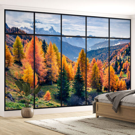Papier peint panoramique Trompe l'oeil Verrière - Forêt - 395 cm x 250 cm