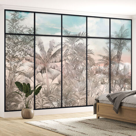Papier peint panoramique Trompe l'oeil Verrière - Forêt tropicale - 130 cm x 82 cm