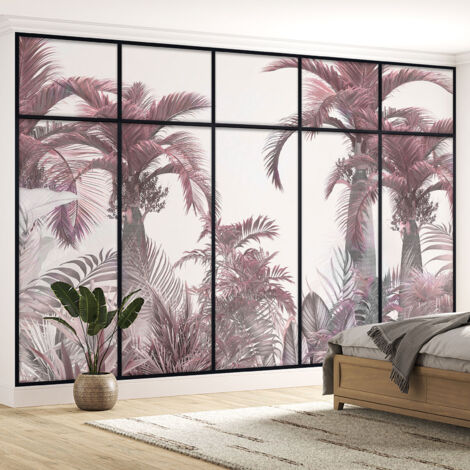 Papier peint panoramique Trompe l'oeil Verrière - Forêt tropicale - 325 cm x 206 cm