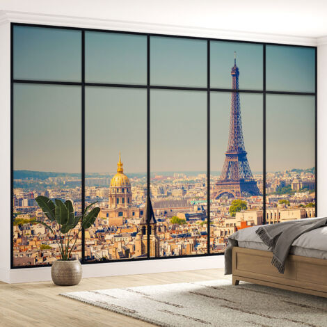 Papier peint panoramique Trompe l'oeil Verrière - Paris tour eiffel - 130 cm x 82 cm