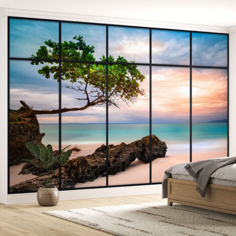 Papier peint panoramique Trompe l'oeil Verrière - Plage - 130 cm x 82 cm