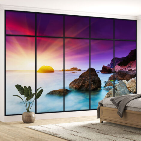 Papier peint panoramique Trompe l'oeil Verrière - Vue mer - 130 cm x 82 cm