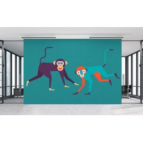 Papier peint panoramique turquoise et violette Tapisserie panoramique animaux pour chambre d'enfant Papier peint panoramique originale singe