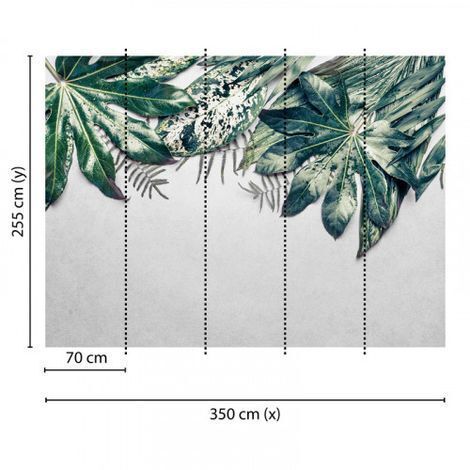 Papier peint panoramique vert et blanc motif feuille Tapisserie panoramique nature pour bureau Papier peint panoramique idéal pour chambre