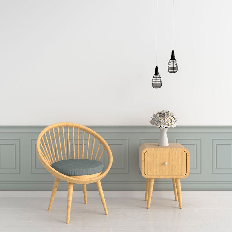 Papier peint panoramique, vert gris, effet trompe l'oeil, boiseries soubassement, 70 cm X 195 cm