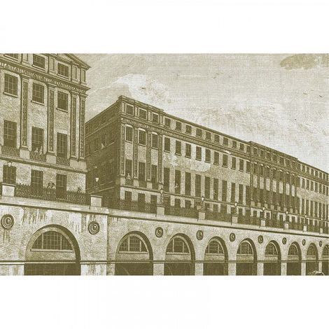 Papier peint panoramique vintage motif bâtiment ancien Tapisserie panoramique bureau grise & blanche Papier peint panoramique salon & chambre