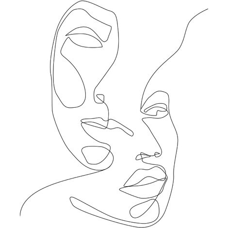 Papier peint panoramique visages Line Art - 2 x 3 m de ESTAhome - noir et blanc