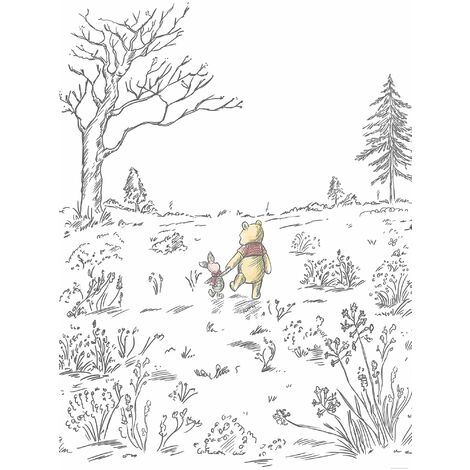 papier peint panoramique Winnie l'ourson noir et blanc  - Komar
