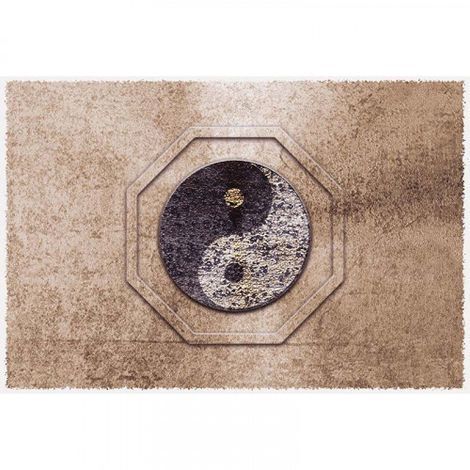 Papier peint panoramique zen pour bureau Tapisserie panoramique marron motif ying & yang Papiers peints panoramique original pour chambre