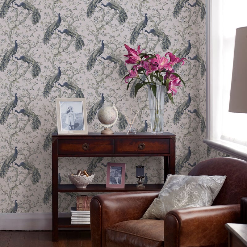 Papier peint intissé Laura Ashley Paons Belvedere Midnight 1005 x 52cm Bleu royal