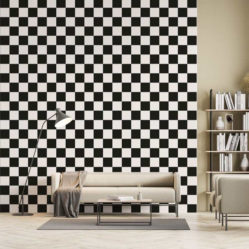 Papier peint papier damier noir et blanc