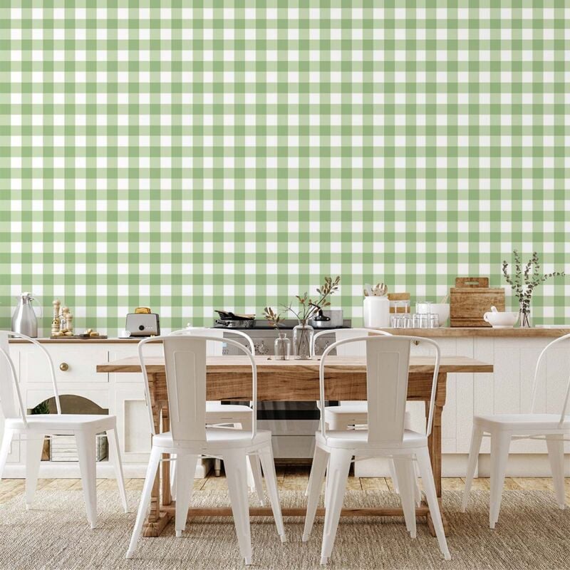 Papier peint papier vichy carreaux verts