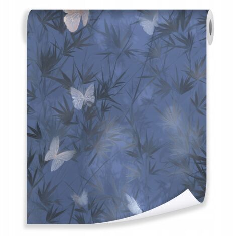 Papier peint papillon feuilles bambou tropical sur entoilage mur salon chambre  coucher