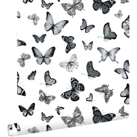 papier peint papillons noir et blanc  - ESTAhome