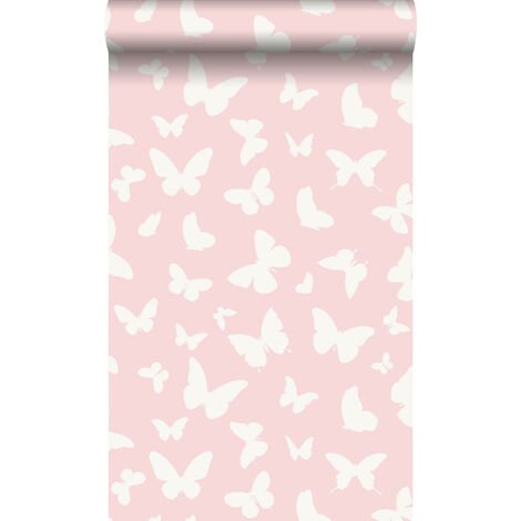 papier peint papillons rose brillant et blanc  - Origin Wallcoverings