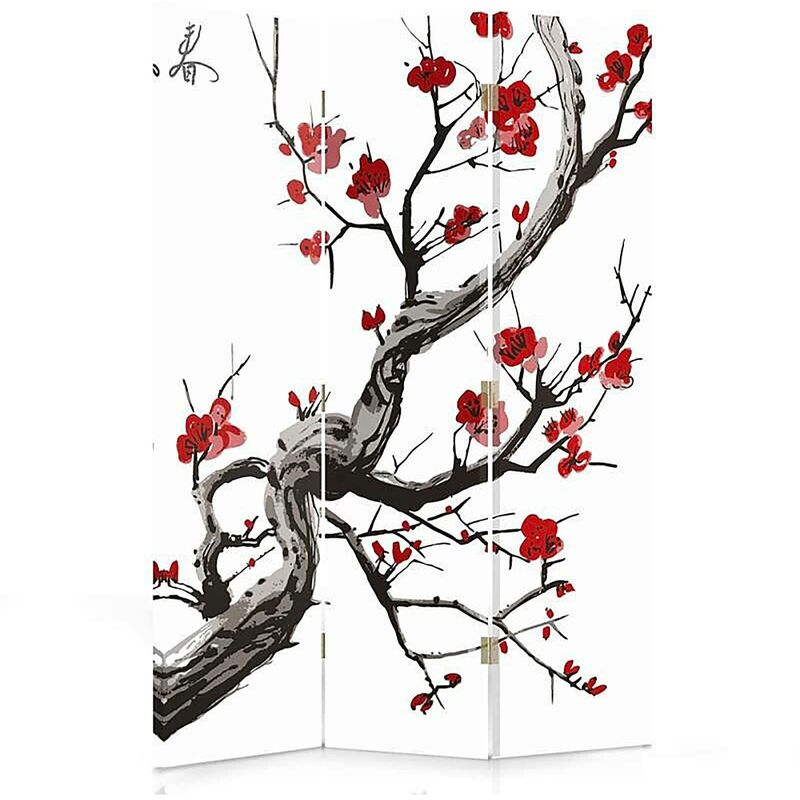 feeby - paravent décoratif cerisier japonais - élégance asiatique - 110 x 150 cm - 2 faces r° v° - rouge