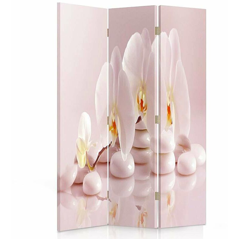 feeby - paravent orchidées zen pour ambiance relaxante et élégante - 110 x 150 cm - 1 face déco, 1 face noir - rose