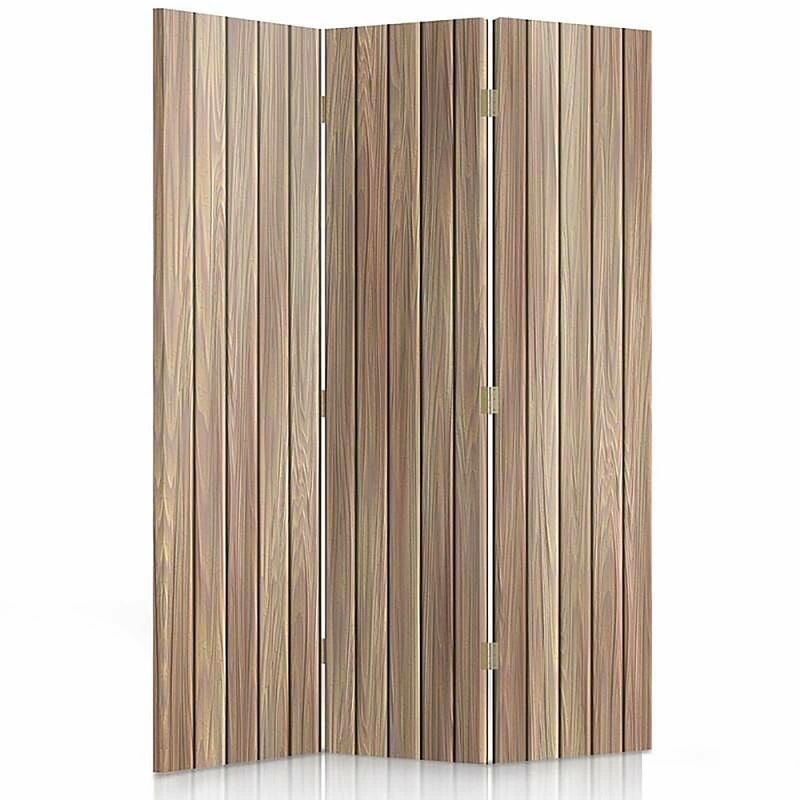 paravent en bois élégant à 3 panneaux pour intérieur - 110 x 150 cm - 1 face déco, 1 face noir - marron