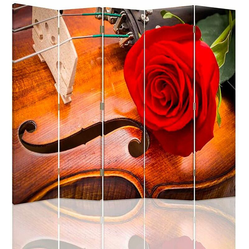 feeby - paravent décoratif violon et rose pour intérieurs musicaux - 180 x 150 cm - 1 face déco, 1 face noir - rouge