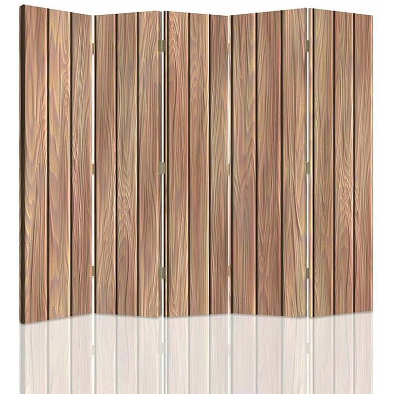 feeby - paravent 5 volets en bois pour intérieur élégant et pratique - 180 x 150 cm - 1 face déco, 1 face noir - marron