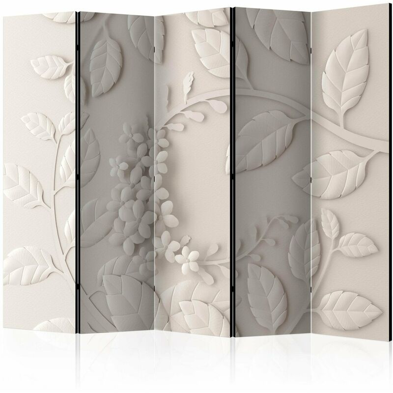 Artgeist - Paravent fleurs en papier beige 5 volets - Beige - Beige