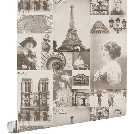 papier peint Paris brun sépia  - ESTAhome