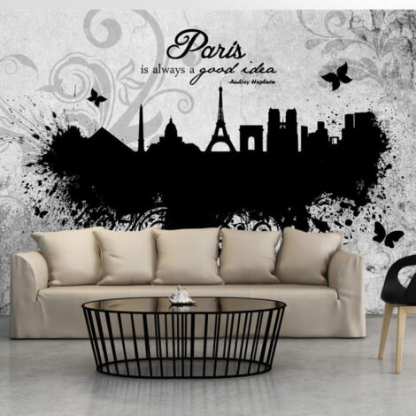 Papier Peint "Paris is Always a Good Idea Black & White" 280 x 400 cm