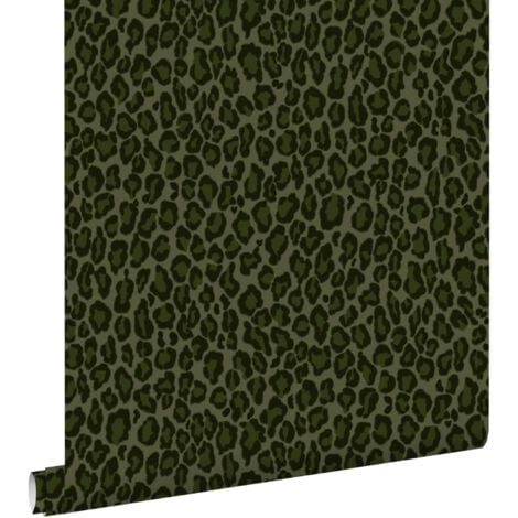 papier peint peau de léopard vert foncé  - ESTAhome