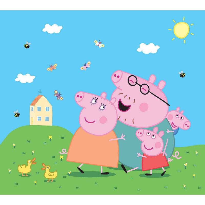 Ag Art - Papier peint Peppa pig avec sa famille 225x 270 cm