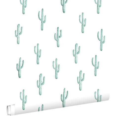 papier peint petit cactus du désert turquoise grisé  - ESTAhome