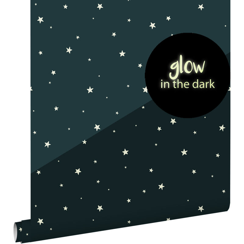 Papier peint glow-in-the-dark étoiles fluorescentes bleu foncé Estahome