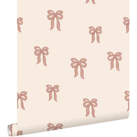 papier peint petits noeuds ruban beige et rose terracotta  - ESTAhome