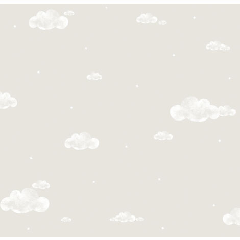 papier peint petits nuages beige et blanc  - Sanders & Sanders