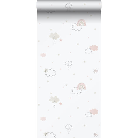 papier peint petits nuages rose clair et blanc  - Sanders & Sanders