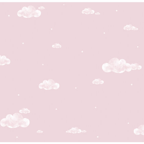 papier peint petits nuages rose et blanc  - Sanders & Sanders