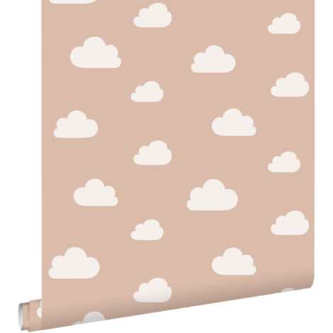 papier peint petits nuages rose terracotta  - ESTAhome