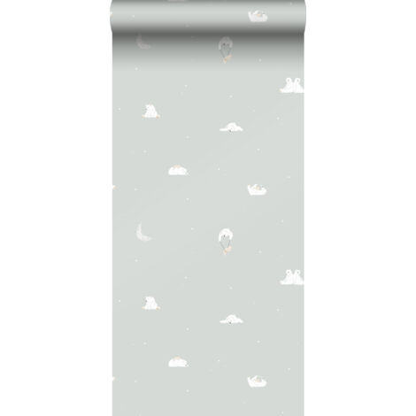 papier peint petits ours vert menthe grisé  - Sanders & Sanders