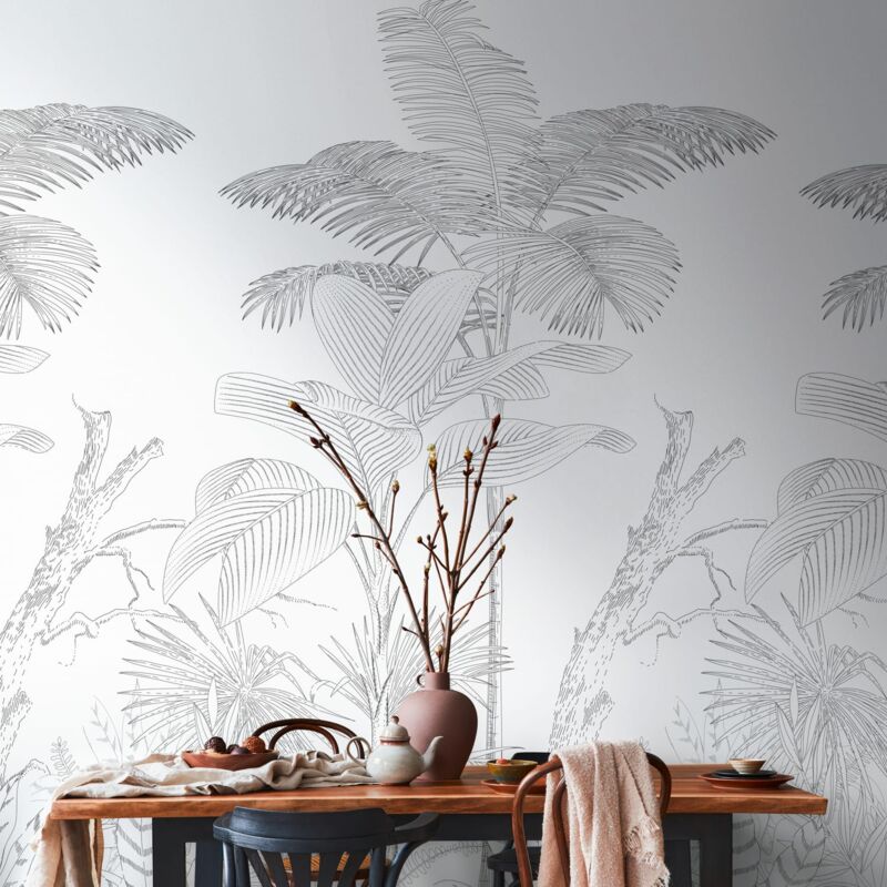 Papier peint photo Profhome 392141 papier peint intissé gaufré à chaud lisse au design de jungle mat noir blanc 1,59 m x 2,8 m