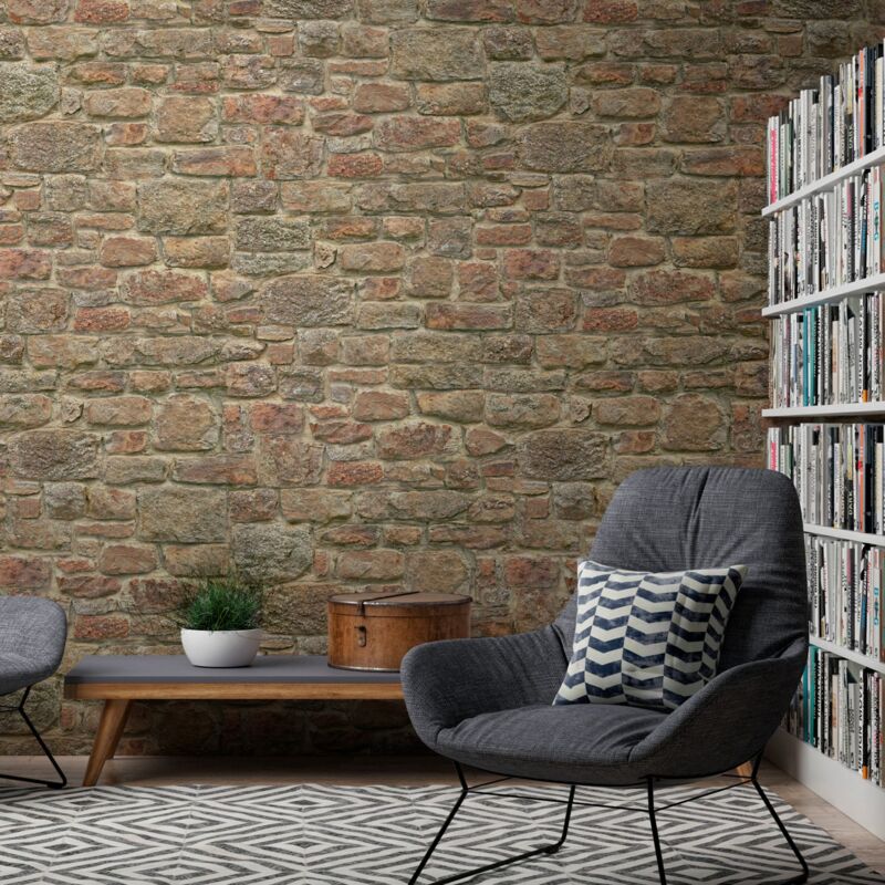 Papier peint photo Profhome 393181 papier peint intissé gaufré à chaud lisse à l'aspect de pierre mat orange rouge brun 1,59 m x 2,8 m