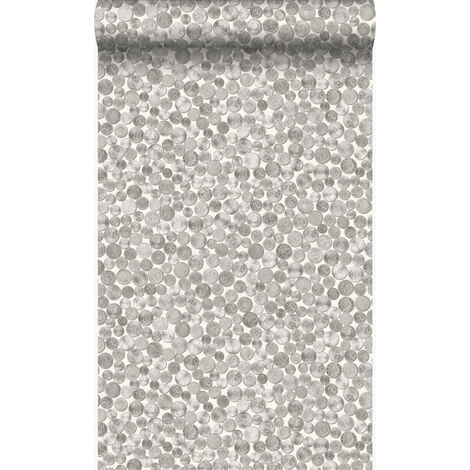 papier peint pièces métalliques blanc d'ivoire et gris  - Origin Wallcoverings