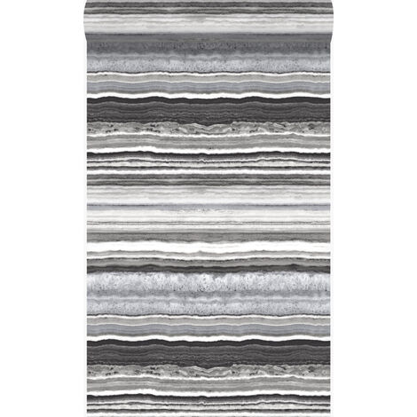 papier peint pierre de marbre en couches noir et blanc  - Origin Wallcoverings